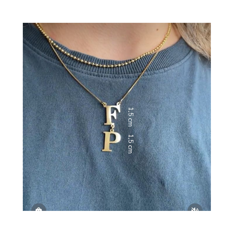 Colar Iniciais Vertical folheado a ouro 18k (item personalizado, leia a descrição)