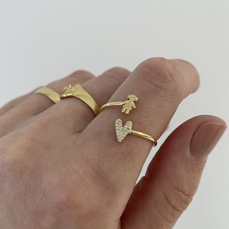 Anel Regulável Filha com Coração Cravejado folheado a ouro 18k