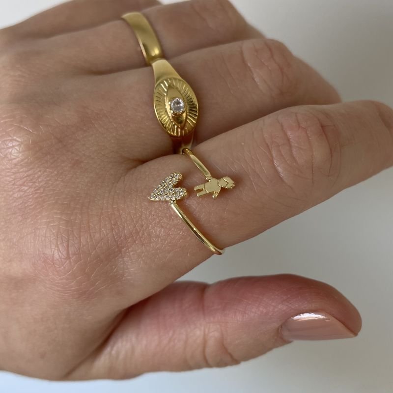 Anel Regulável Filho com Coração Cravejado folheado a ouro 18k