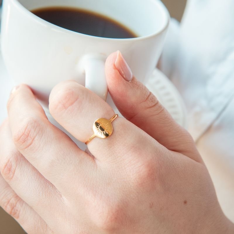 Anel Sol regulável folheado a ouro 18k
