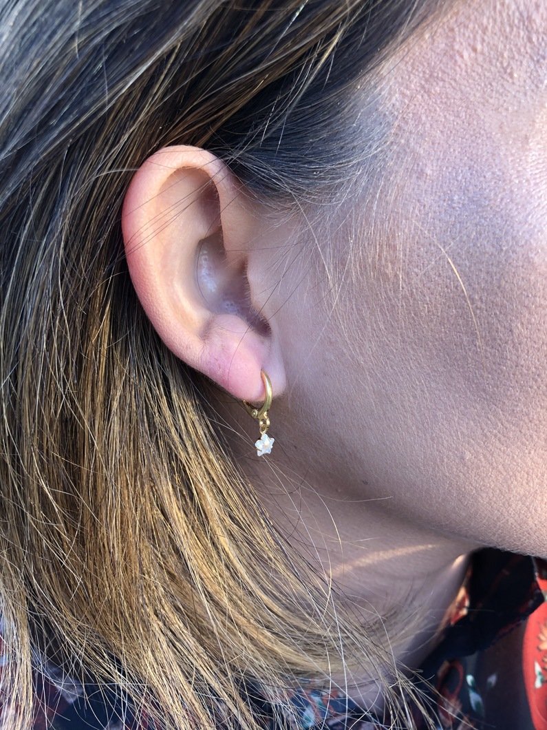 Brinco de argola fechada com estrela em zircônia, folheado a ouro 18k