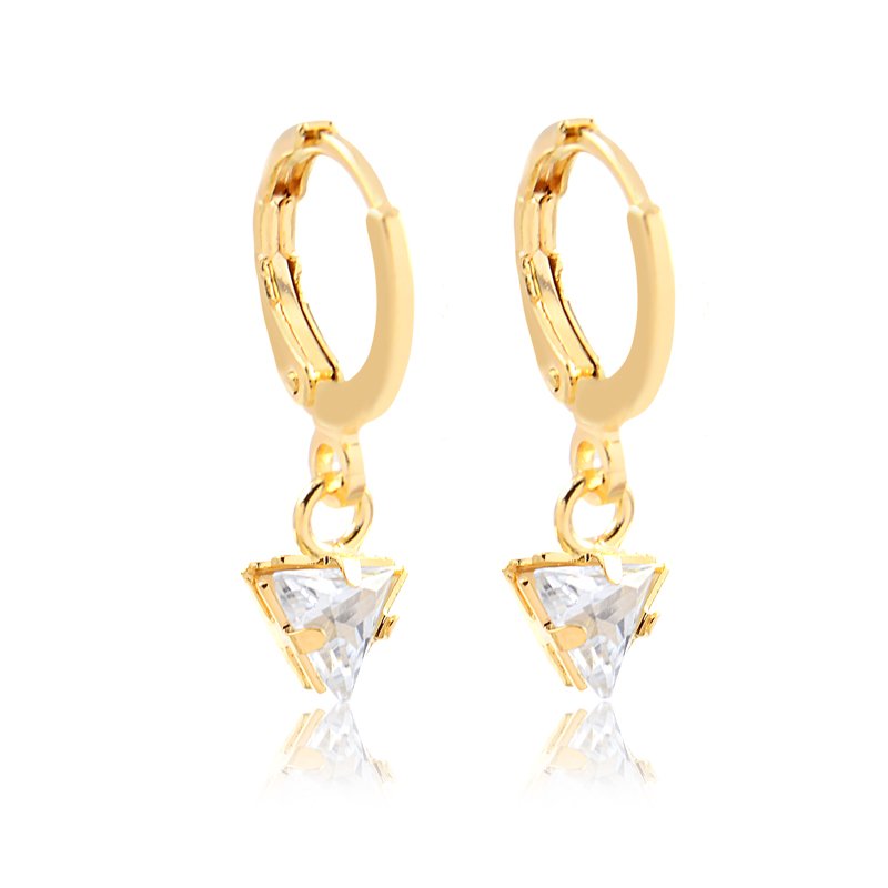 Brinco de argola fechada em triângulo pequeno de zircônia, folheado a ouro 18k