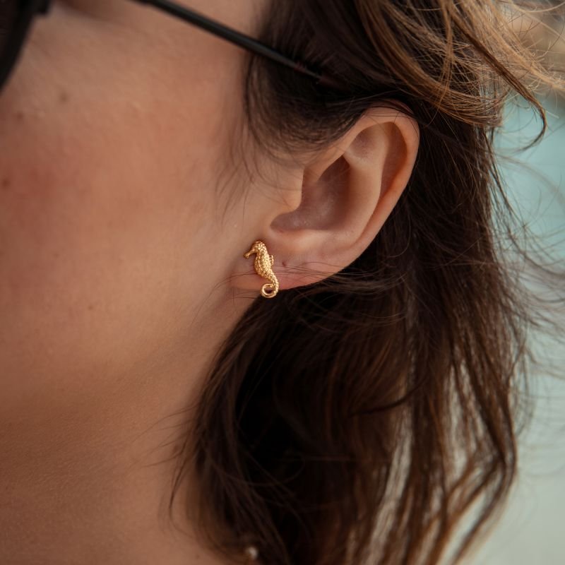 Brinco de cavalo marinho folheada a ouro 18k