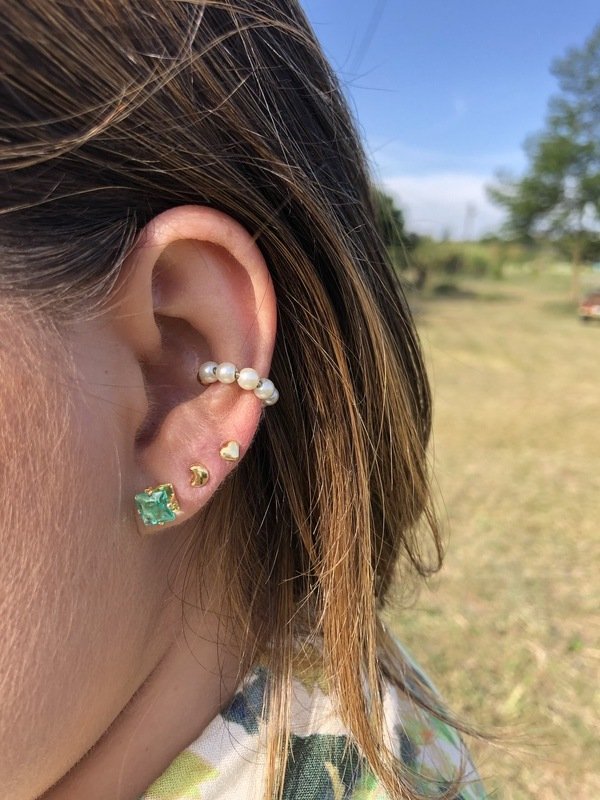 Brinco de lua pequeno, folheado a ouro 18k