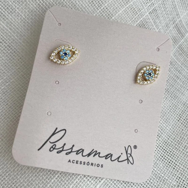 Brinco de olho grego folheado a ouro 18k