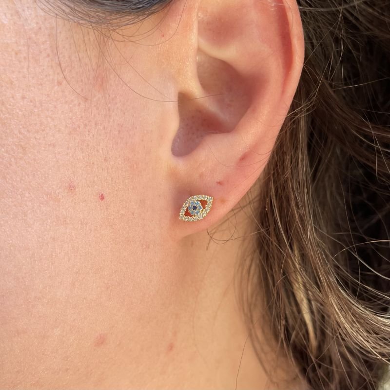 Brinco de olho grego folheado a ouro 18k