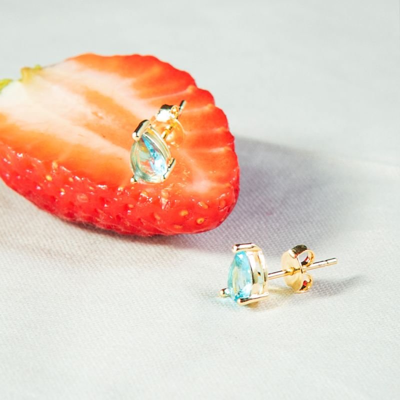 Brinco gota aquamarine folheado a ouro 18k