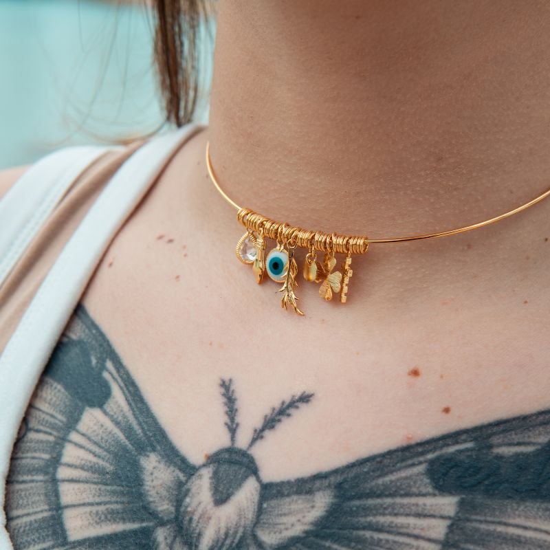 Choker Amuleto da Sorte folheada a ouro 18k