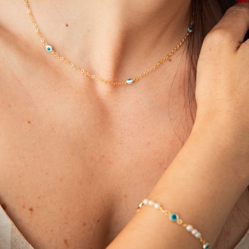 Choker de olho grego folheada a ouro 18k
