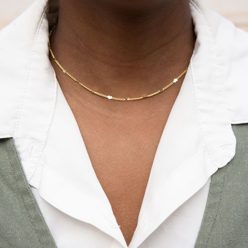 Choker malha de coração folheada a ouro 18k