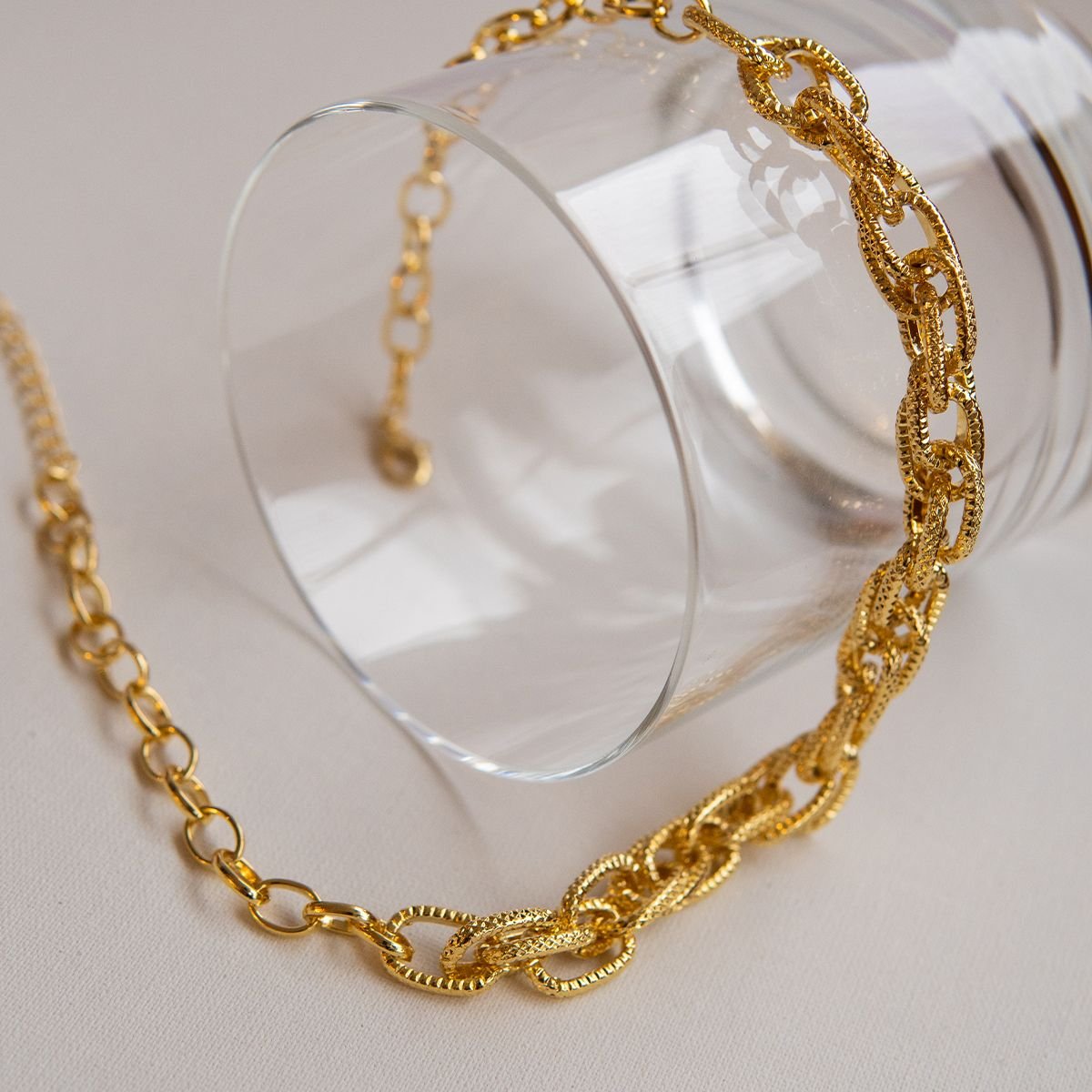 Colar de elos corda com corrente oval folheado a ouro 18k