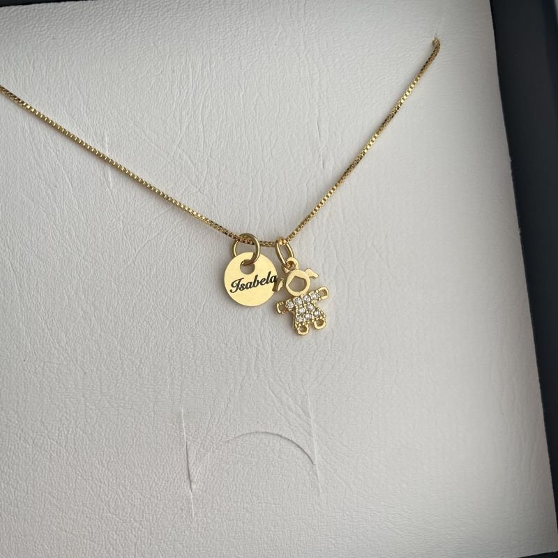 Colar de filha personalizável com plaquinha de nome folheado a ouro 18k - 3 dias úteis para entrega