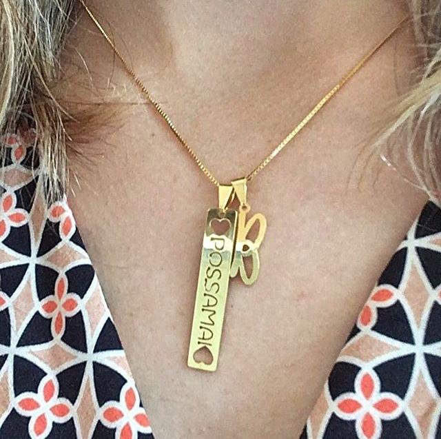 Colar de nome vazado com corações, folheado a ouro 18k (item personalizado, leia a descrição)