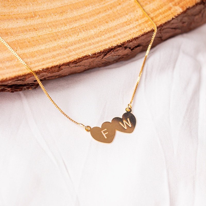Colar dois corações folheado a ouro 18k