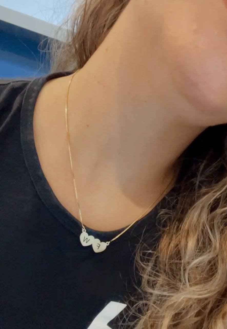 Colar dois corações folheado a ouro 18k