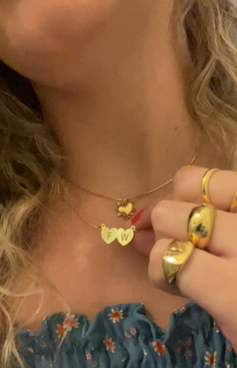 Colar dois corações folheado a ouro 18k