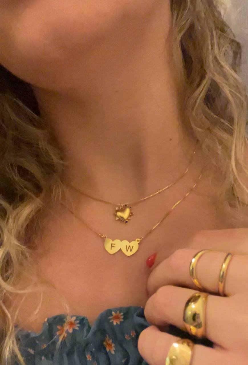 Colar dois corações folheado a ouro 18k