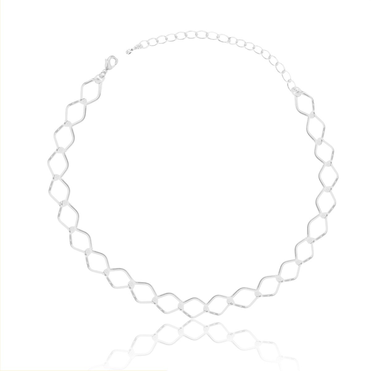 Colar Elos Groumet com Fios Longos folheado a prata