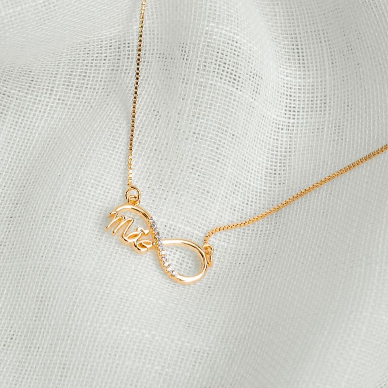 Colar infinito escrito mãe folheado a ouro 18k