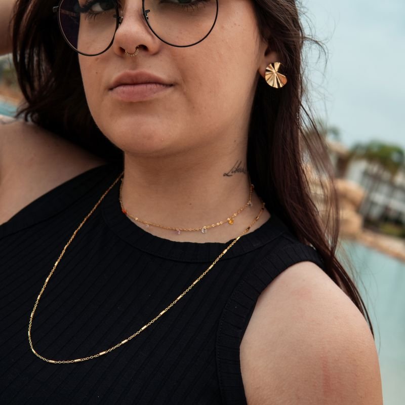 Colar longo de barrinhas folheado a ouro 18k