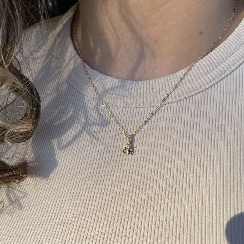 Colar Nossa Senhora com zircônias azuis folheado a ouro 18k