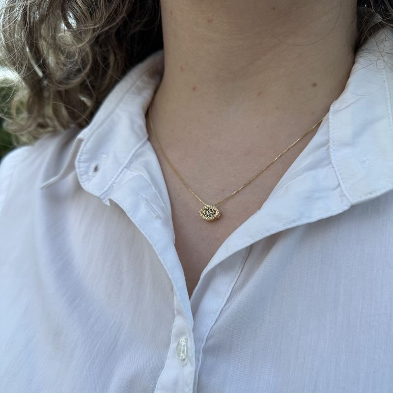 Colar Olho Grego com zircônias folheado a ouro 18k