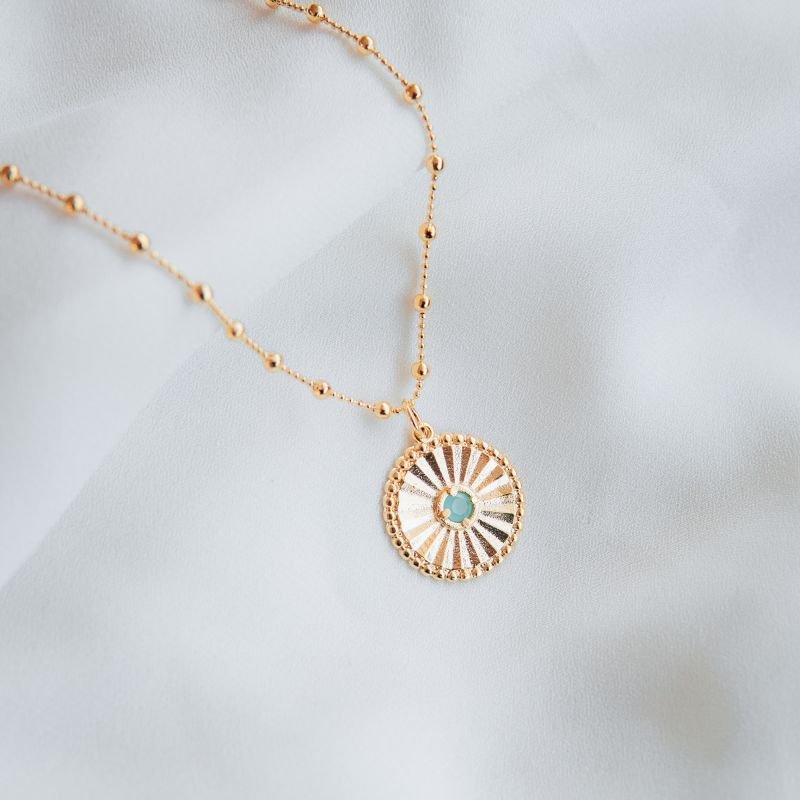 Colar raiado turquesa folheado a ouro 18k