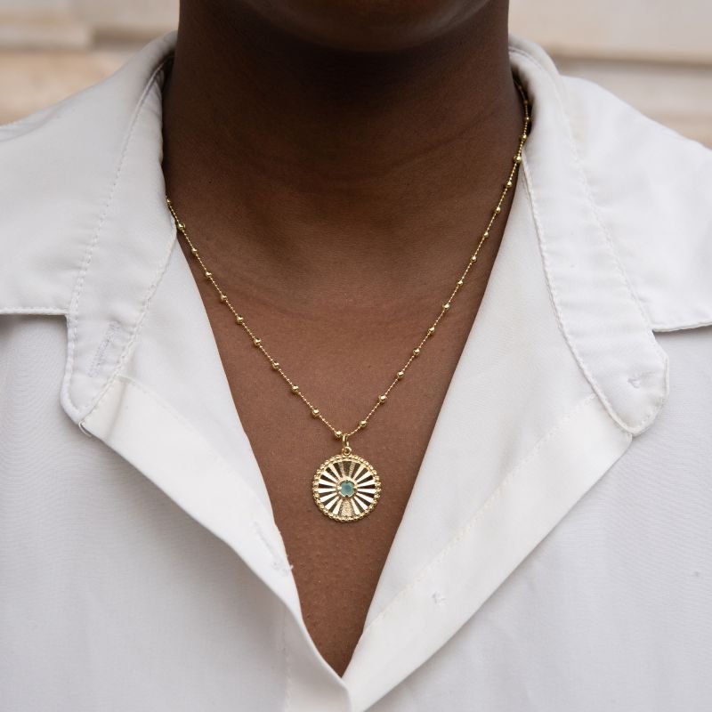 Colar raiado turquesa folheado a ouro 18k