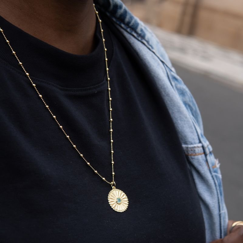 Colar raiado turquesa folheado a ouro 18k