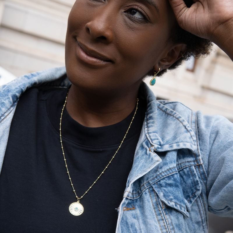 Colar raiado turquesa folheado a ouro 18k