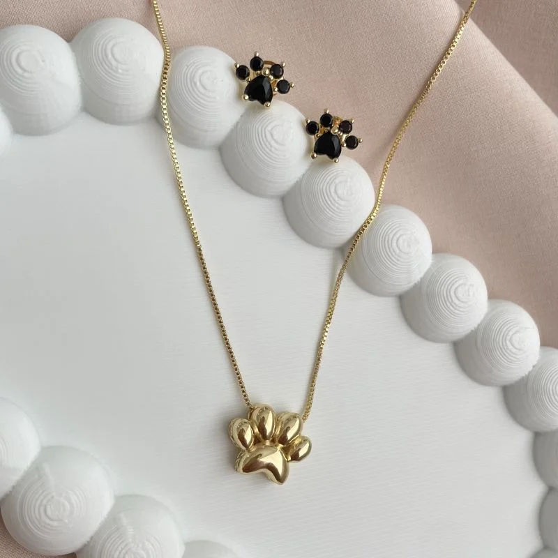Conjunto Love Pet folheado a ouro 18k