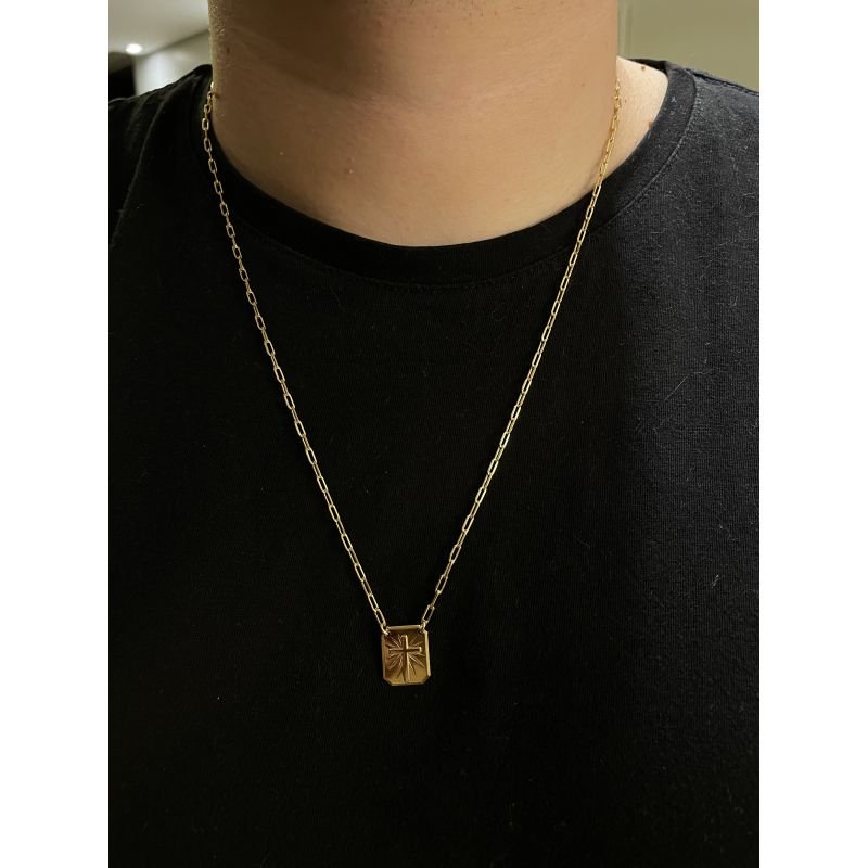 Escapulário Crucifixo e Jesus Cristo folheado a ouro 18k