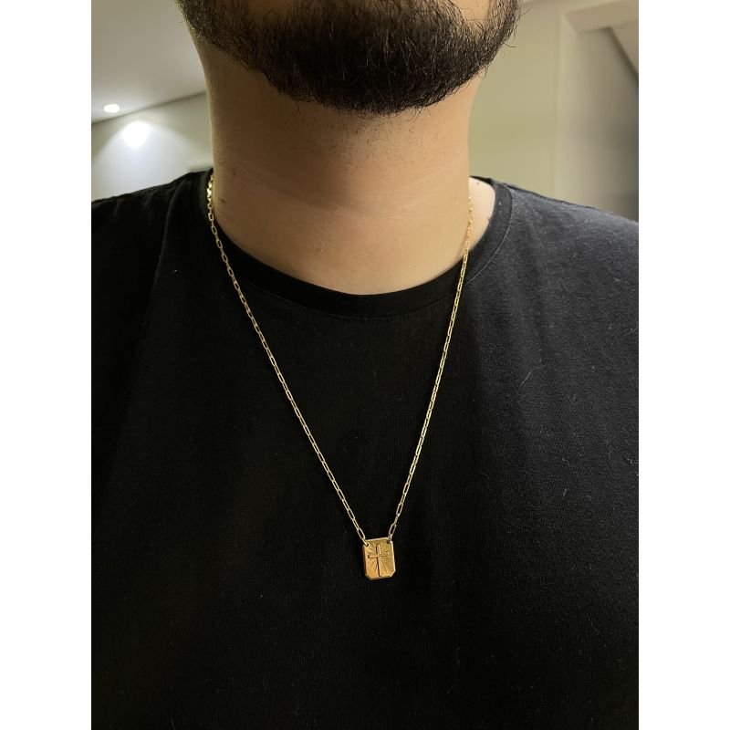 Escapulário Crucifixo e Jesus Cristo folheado a ouro 18k