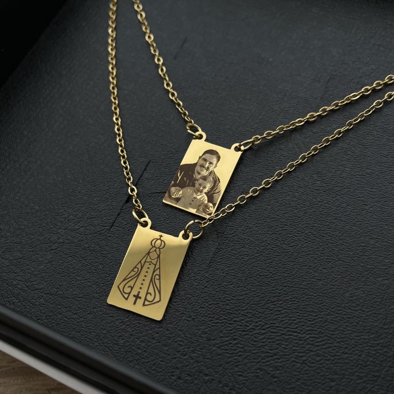Escapulário em Aço Inoxidável personalizado com foto e Nossa Senhora Aparecida - 2 dias úteis para envio