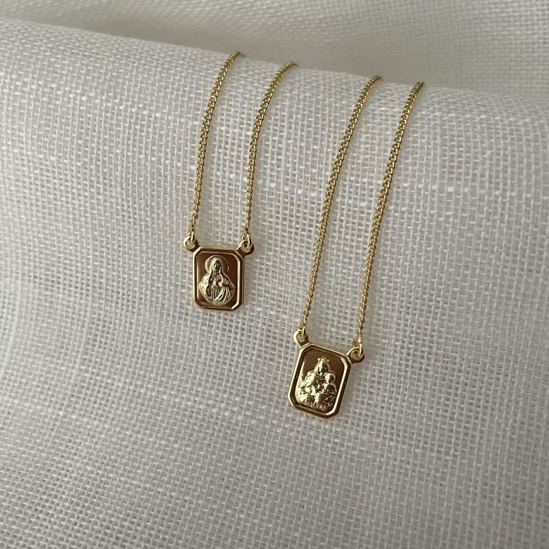 Escapulário Nossa Senhora do Carmo folheado a ouro 18k