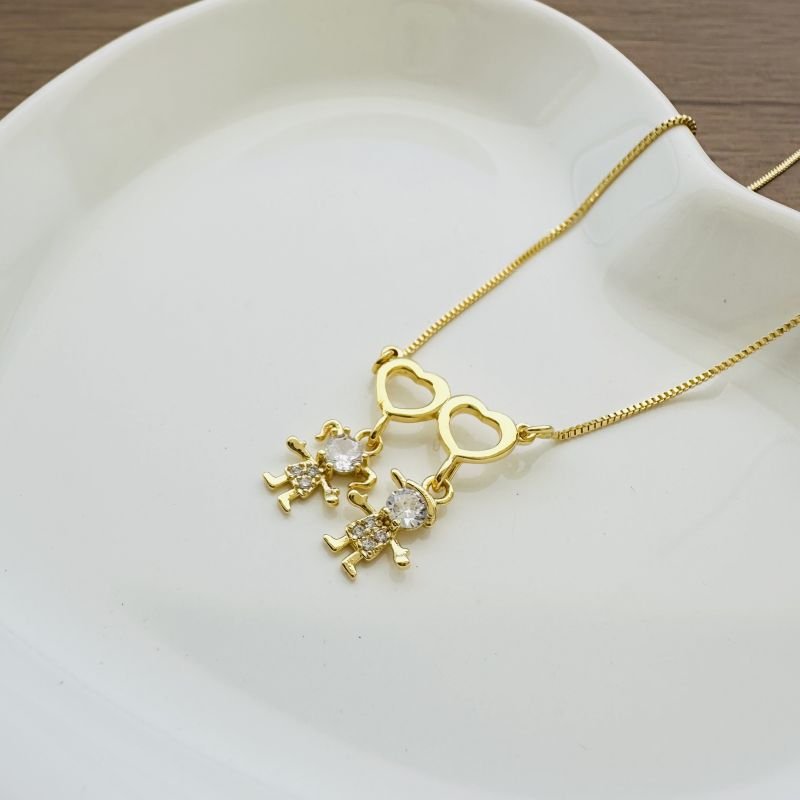 Monte o seu - Colar de 2 filhos folheado a ouro 18k