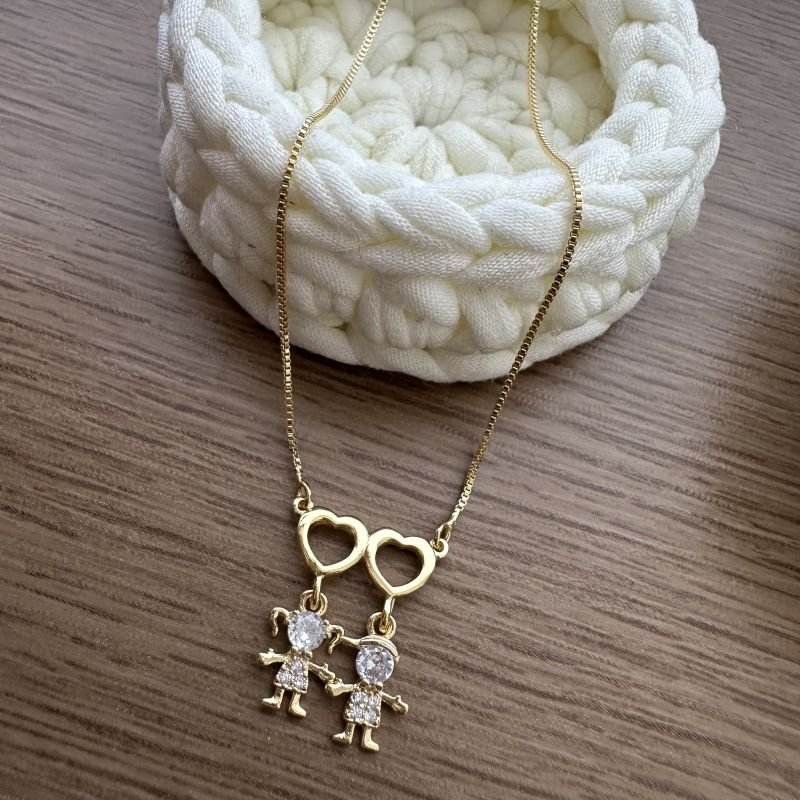 Monte o seu - Colar de 2 filhos folheado a ouro 18k