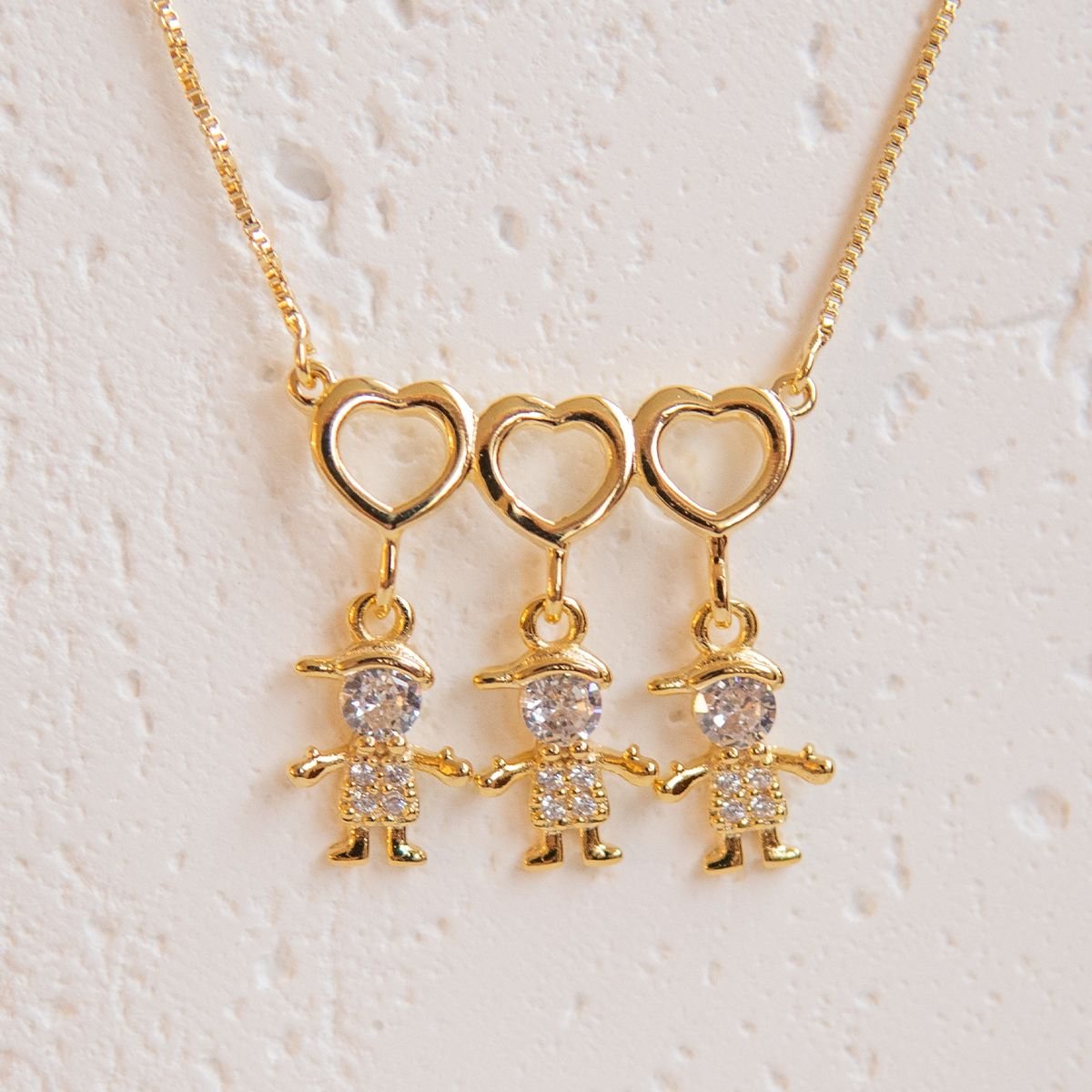 Monte o seu - Colar de 3 filhos folheado a ouro 18k