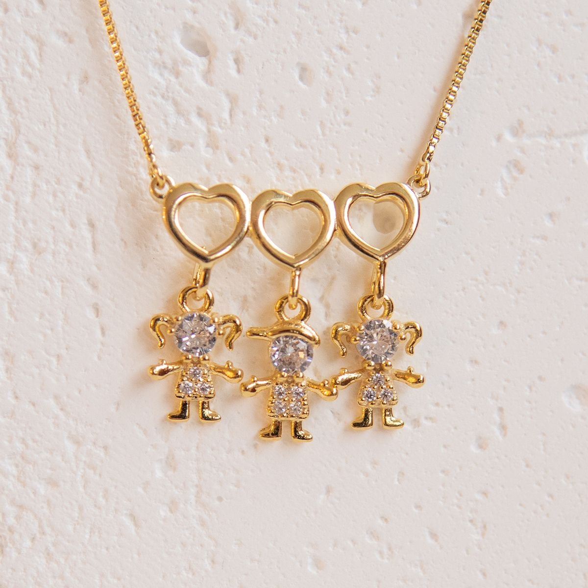 Monte o seu - Colar de 3 filhos folheado a ouro 18k