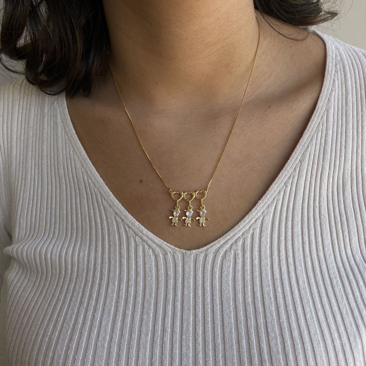 Monte o seu - Colar de 3 filhos folheado a ouro 18k
