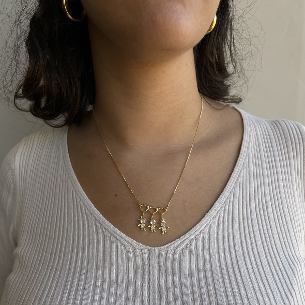 Monte o seu - Colar de 3 filhos folheado a ouro 18k