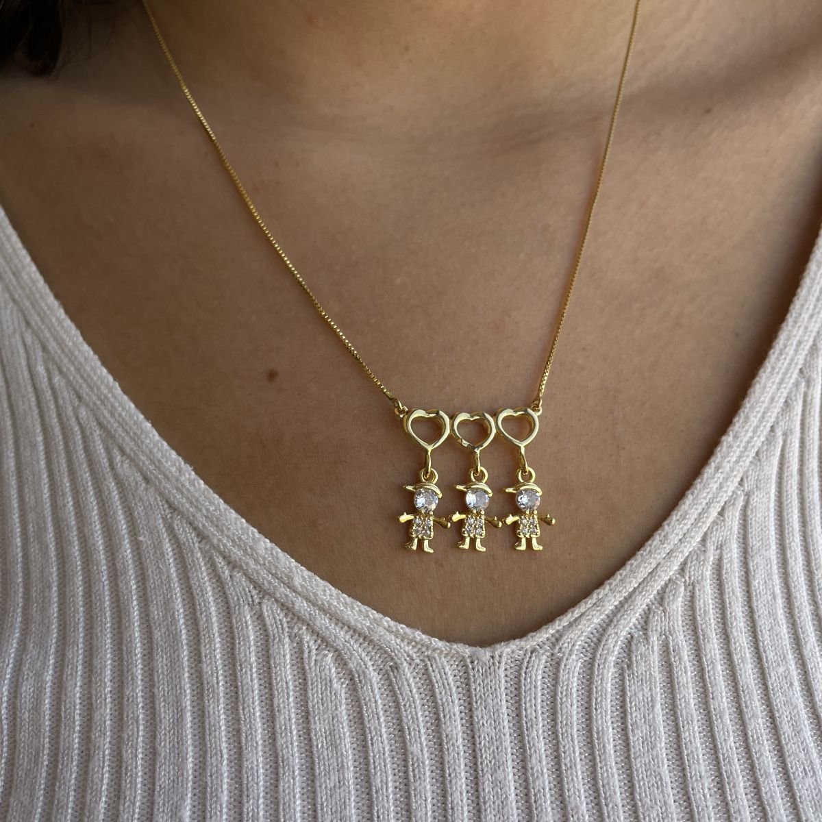 Monte o seu - Colar de 3 filhos folheado a ouro 18k