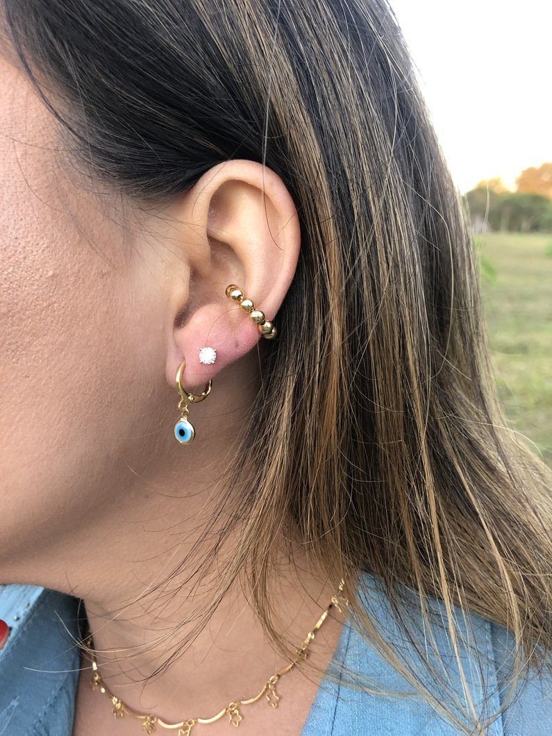 Piercing de pressão esferas folheado a ouro 18k