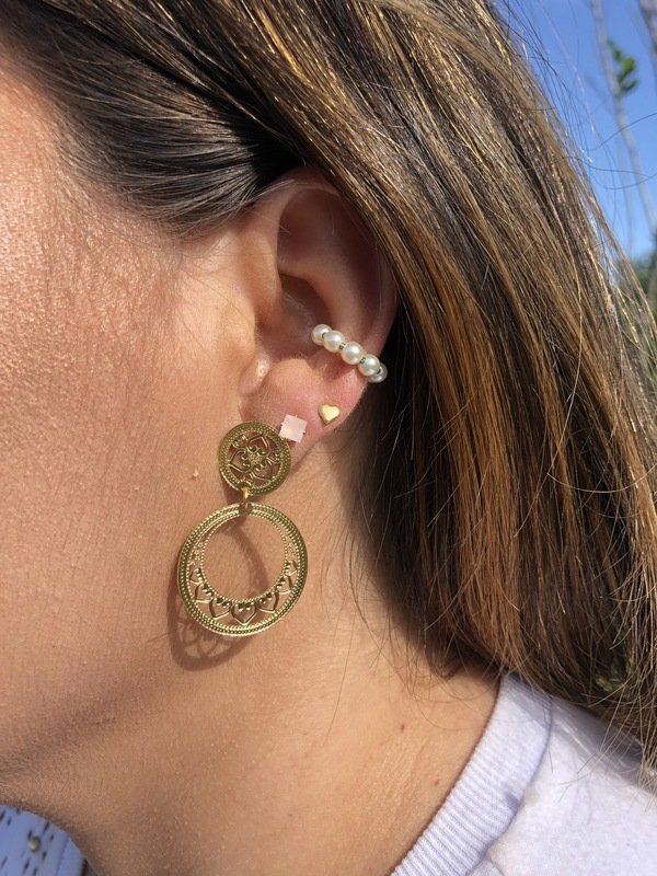 Piercing de pressão de pérolas folheado a ouro 18k