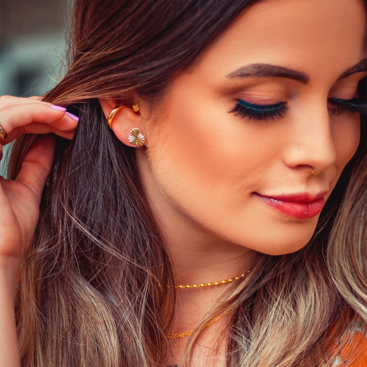 Piercing fake tubo folheado a ouro 18k