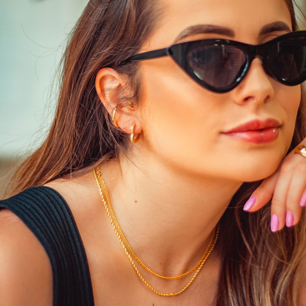 Piercing fake tubo folheado a ouro 18k