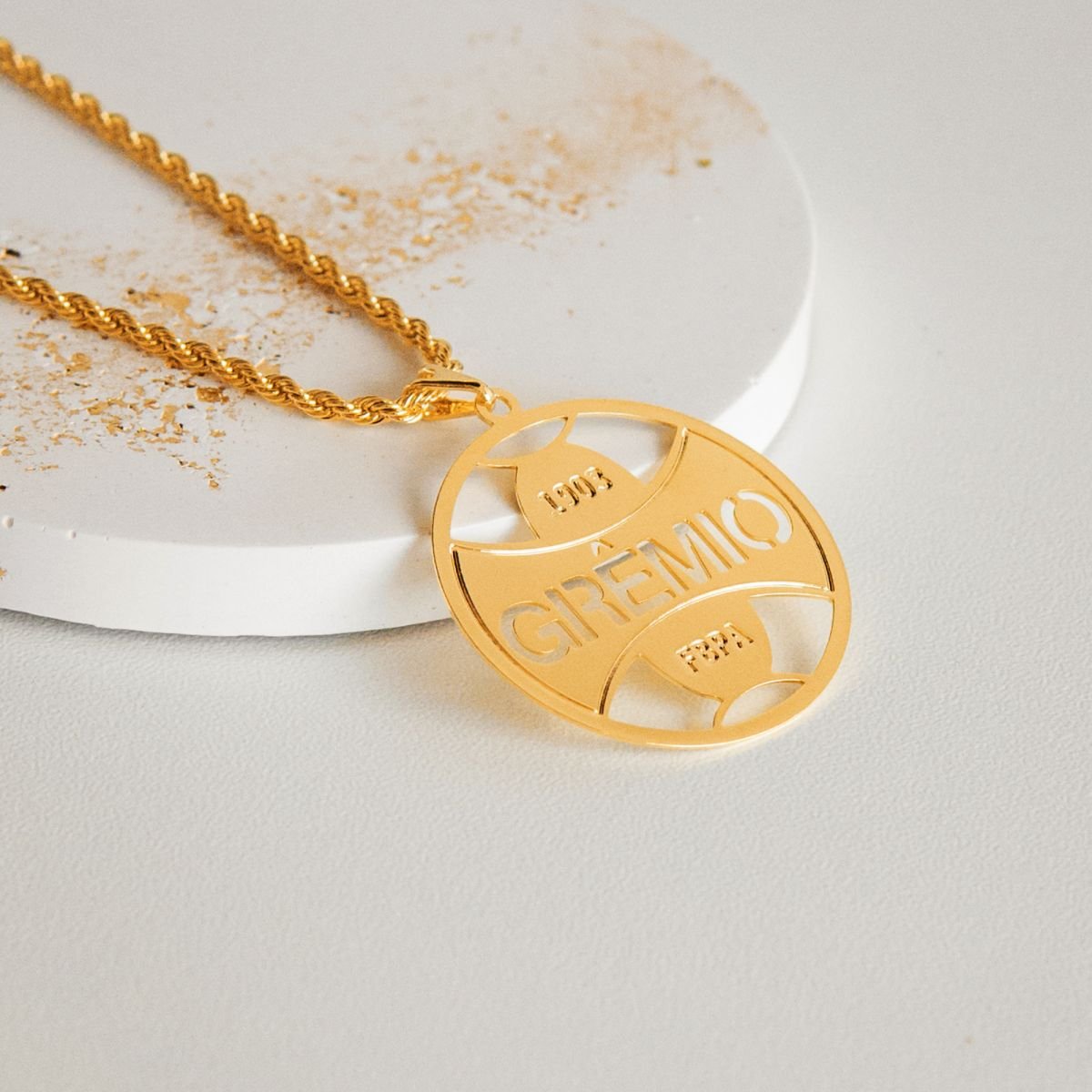 Pingente do Grêmio de corte a laser folheado a ouro 18k