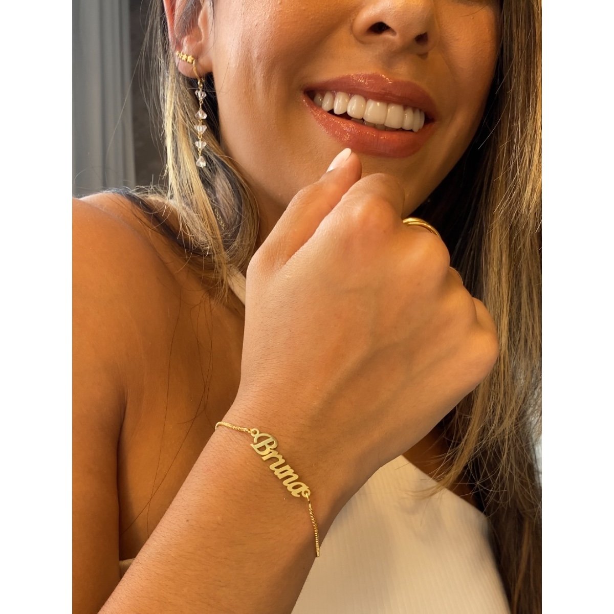 Pulseira adulto com personalização do nome folheada a ouro 18k (item personalizado, leia a descrição)