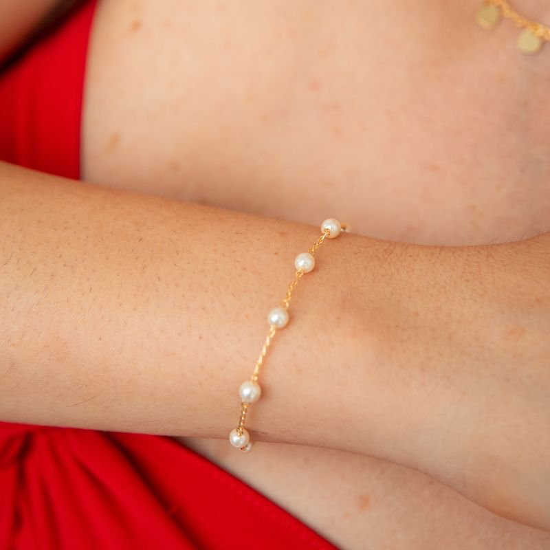 Pulseira de pérolas folheada a ouro 18k