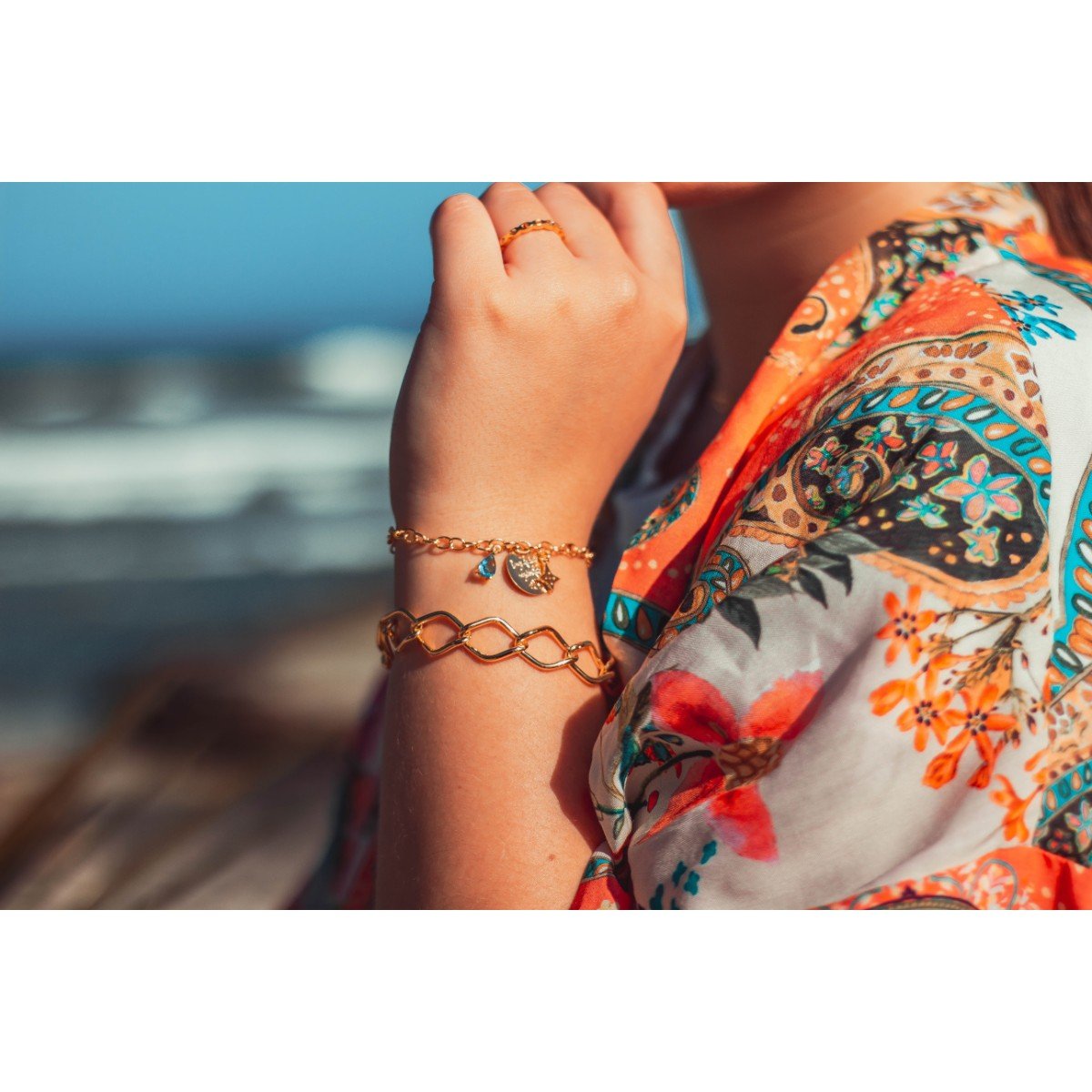 Pulseira Elos Groumet com Fios Longos folheado a ouro 18k